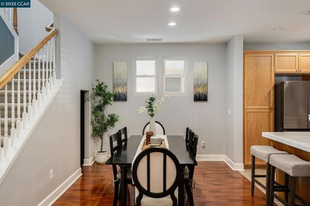 Dining room, Interior, Recessed Lighting, Wood Texture Flooring
