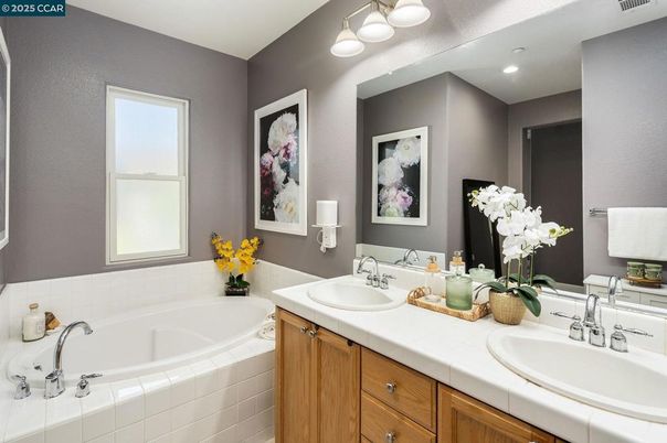 Bathroom, Dual Sink Vanities, Interior, Recessed Lighting, Tile Countertops