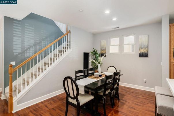 Dining room, Interior, Recessed Lighting, Wood Texture Flooring