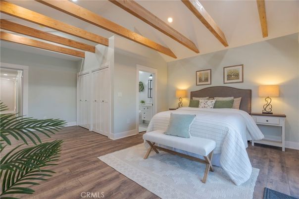 Bedroom, Interior, Recessed Lighting, Wooden Beams, Wood Texture Flooring