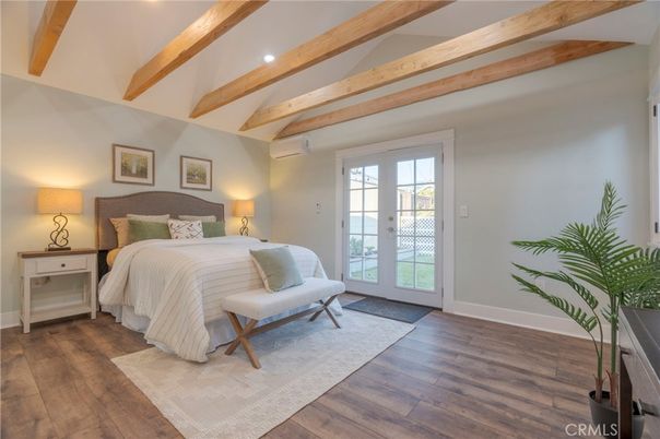 Bedroom, Interior, Recessed Lighting, Wooden Beams, Wood Texture Flooring