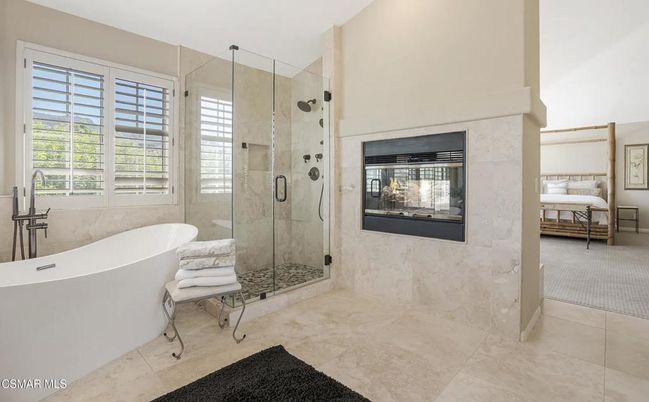 Bathroom, Free Standing Baths, Glass Shower, Interior, Marble Walls