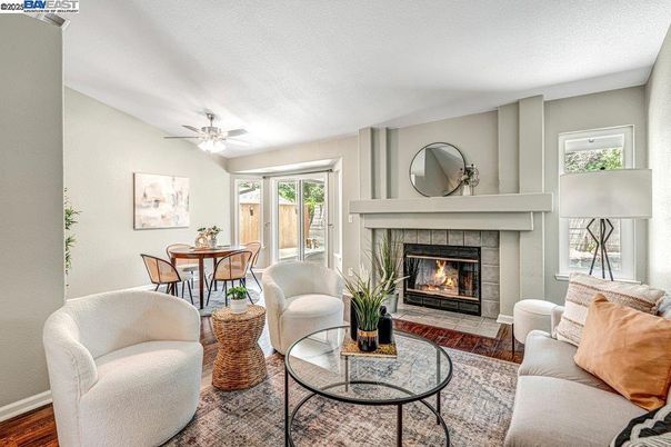 Dining room, Fireplace, Interior, Living room, Wood Texture Flooring