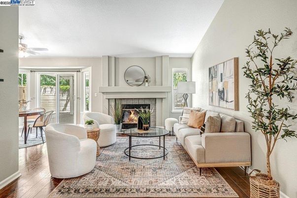 Dining room, Fireplace, Interior, Living room, Wood Texture Flooring