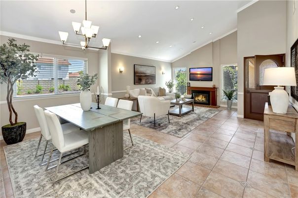 Chandelier, Dining room, Fireplace, Interior, Living room, Pendant Lights, Recessed Lighting