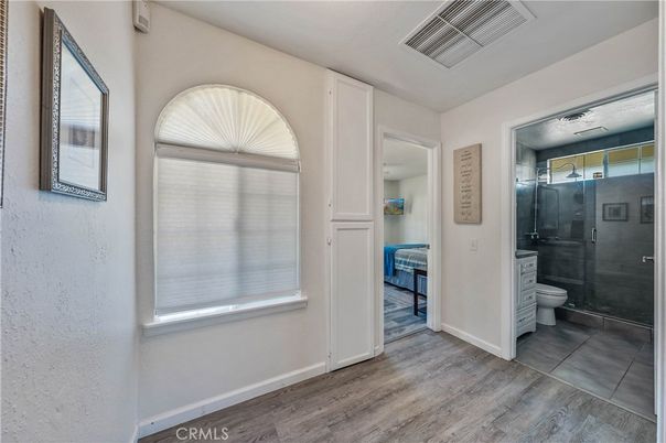 Bathroom, Glass Shower, Interior, Wood Texture Flooring