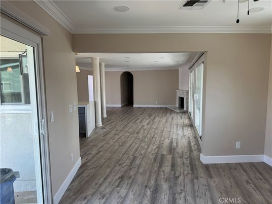 Fireplace, Interior, Recessed Lighting, Wood Texture Flooring