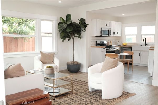 Interior, Kitchen, Living room, Recessed Lighting, Stainless Steel Appliances, Wood Texture Flooring