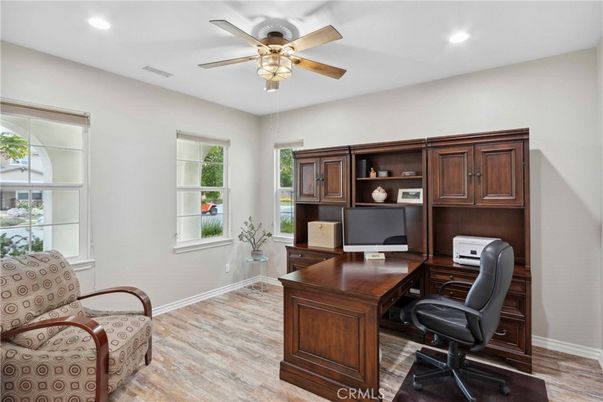 Home Office, Interior, Recessed Lighting, Wood Texture Flooring