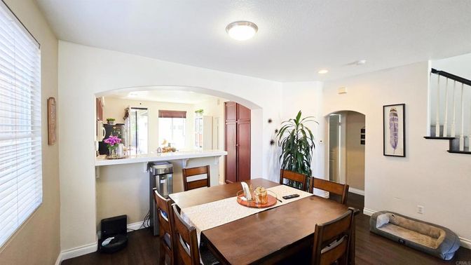 Dining room, Interior, Recessed Lighting, Wood Texture Flooring