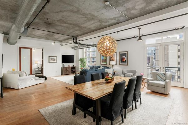 Dining room, Interior, Living room, Pendant Lights, Wood Texture Flooring