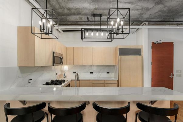 Interior, Kitchen, Marble Walls, Pendant Lights