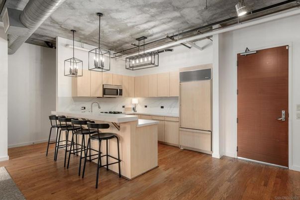 Interior, Kitchen, Pendant Lights, Stainless Steel Appliances, Wood Texture Flooring