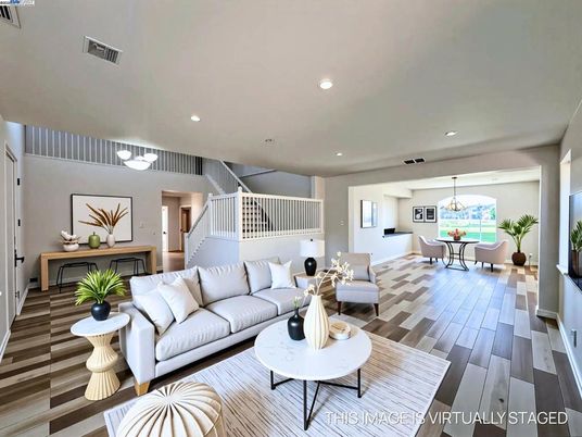 Dining room, Interior, Living room, Pendant Lights, Recessed Lighting, Wood Texture Flooring