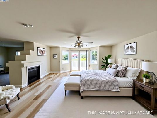 Bedroom, Fireplace, Interior, Wood Texture Flooring