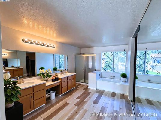 Bathroom, Dual Sink Vanities, Interior, Wood Texture Flooring