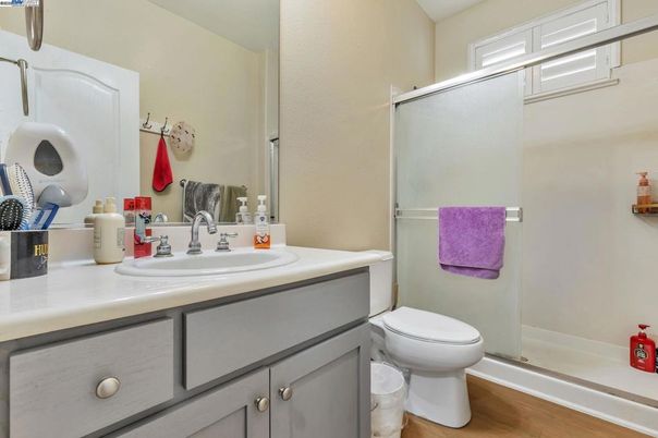 Bathroom, Glass Shower, Interior, Wood Texture Flooring
