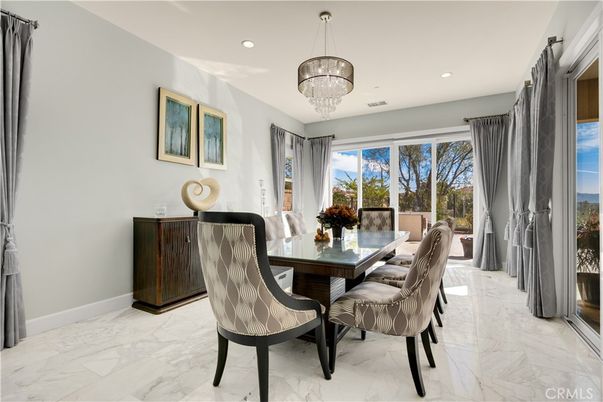 Chandelier, Dining room, Interior, Marble, Recessed Lighting