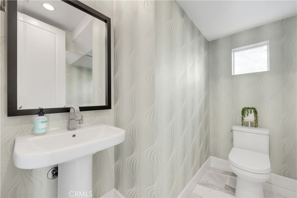 Bathroom, Interior, Marble, Recessed Lighting, Wood Texture Flooring