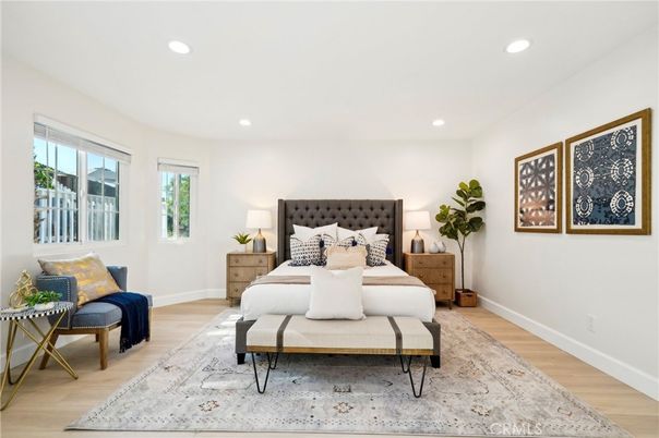 Bedroom, Interior, Recessed Lighting, Wood Texture Flooring