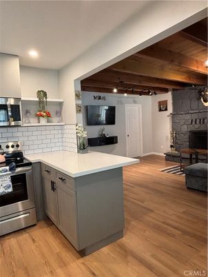 Interior, Kitchen, Recessed Lighting, Stainless Steel Appliances, Stone Walls, Wooden Beams, Wooden Ceilings, Wood Texture Flooring