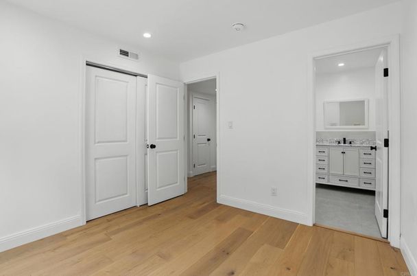 Bathroom, Empty room, Interior, Recessed Lighting, Wood Texture Flooring