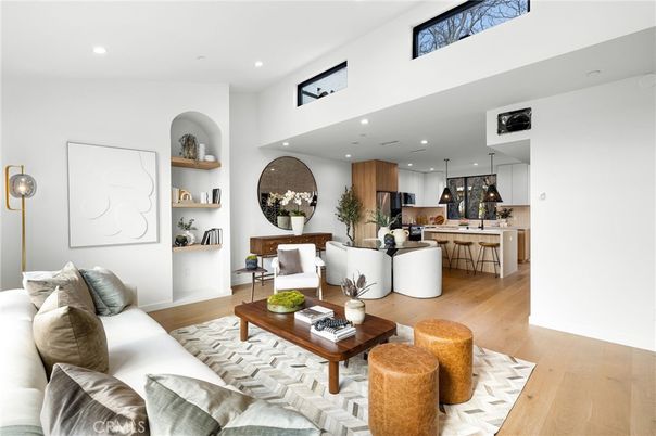 Interior, Kitchen, Living room, Pendant Lights, Recessed Lighting, Wood Texture Flooring