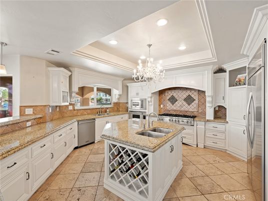 Chandelier, Interior, Kitchen, Recessed Lighting, Stainless Steel Appliances