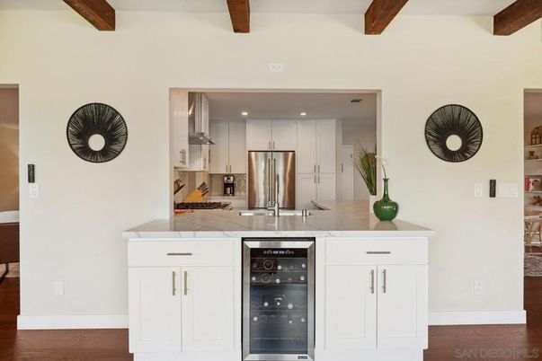 Interior, Kitchen, Recessed Lighting, Stainless Steel Appliances, Wooden Beams, Wood Texture Flooring