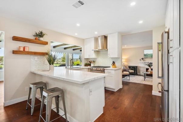 Interior, Kitchen, Living room, Recessed Lighting, Stainless Steel Appliances, Wood Texture Flooring