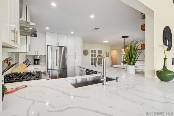 Interior, Kitchen, Marble, Pendant Lights, Recessed Lighting, Stainless Steel Appliances