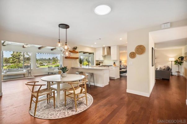 Dining room, Interior, Kitchen, Living room, Pendant Lights, Recessed Lighting, Stainless Steel Appliances, Wood Texture Flooring