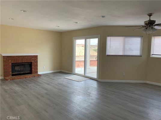 Empty room, Fireplace, Interior, Recessed Lighting, Wood Texture Flooring