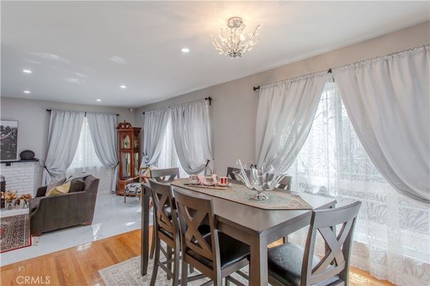Dining room, Interior, Recessed Lighting, Wood Texture Flooring
