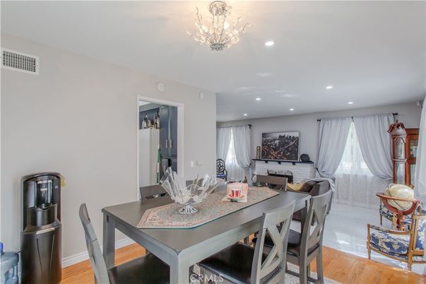 Dining room, Interior, Recessed Lighting, Wood Texture Flooring