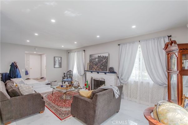 Fireplace, Interior, Living room, Marble, Recessed Lighting