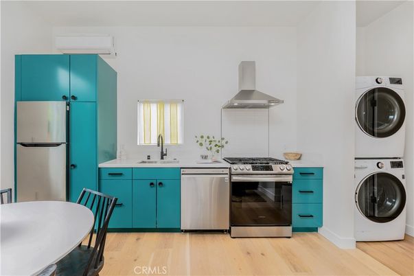 Interior, Kitchen, Stainless Steel Appliances, Washer, Wood Texture Flooring
