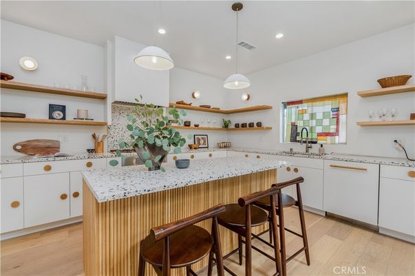 Interior, Kitchen, Pendant Lights, Recessed Lighting, Wood Texture Flooring