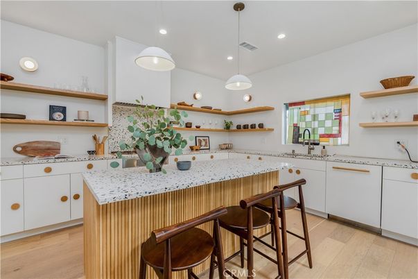 Interior, Kitchen, Pendant Lights, Recessed Lighting, Wood Texture Flooring