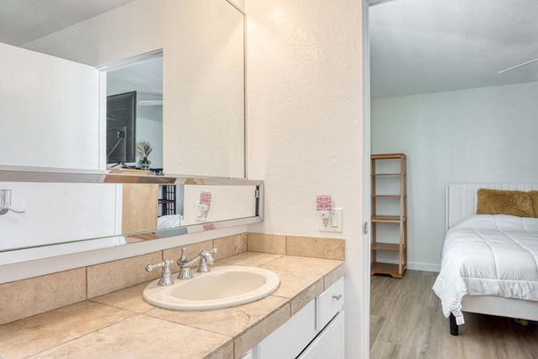 Bathroom, Bedroom, Interior, Tile Countertops, Wood Texture Flooring