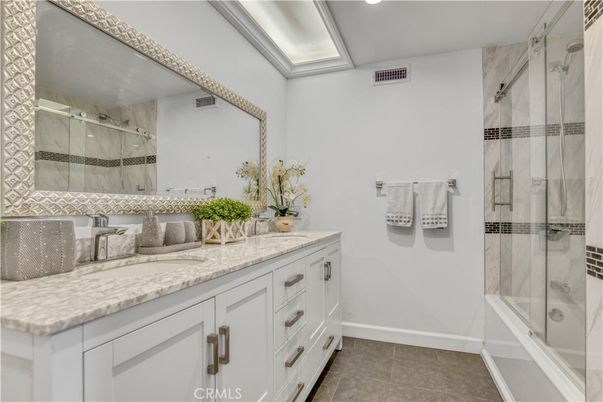 Bathroom, Dual Sink Vanities, Glass Shower, Interior, Recessed Lighting