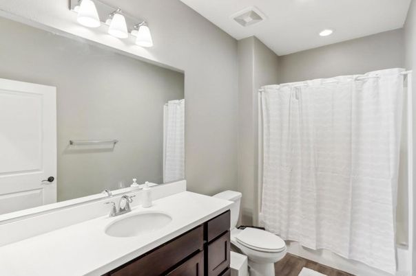 Bathroom, Interior, Recessed Lighting, Wood Texture Flooring
