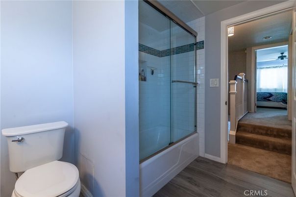 Bathroom, Glass Shower, Interior, Wood Texture Flooring