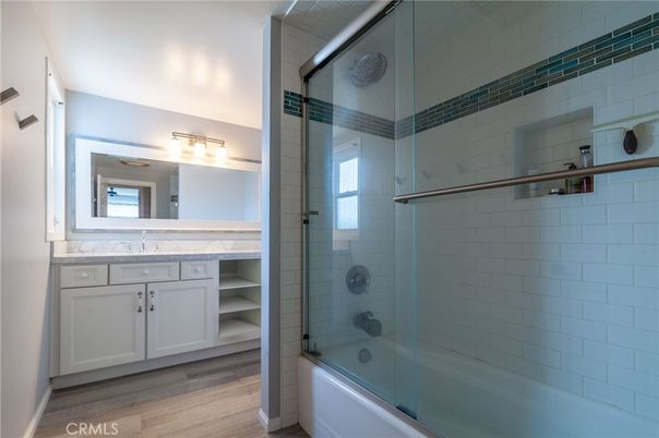 Bathroom, Glass Shower, Interior, Wood Texture Flooring