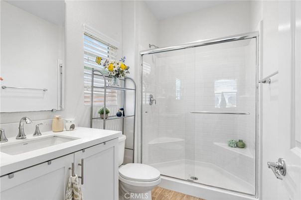 Bathroom, Glass Shower, Interior, Wood Texture Flooring