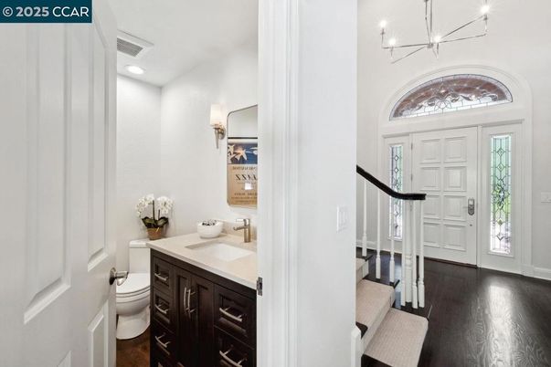 Bathroom, Chandelier, Interior, Recessed Lighting, Wood Texture Flooring