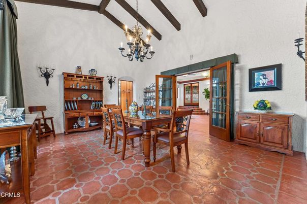 Chandelier, Dining room, Interior, Wooden Beams