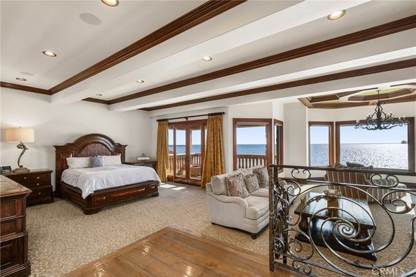 Bedroom, Chandelier, Interior, Recessed Lighting, Water, Wood Texture Flooring