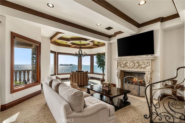 Chandelier, Fireplace, Interior, Living room, Recessed Lighting, Water