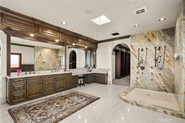 Bathroom, Dual Sink Vanities, Interior, Marble Walls, Recessed Lighting